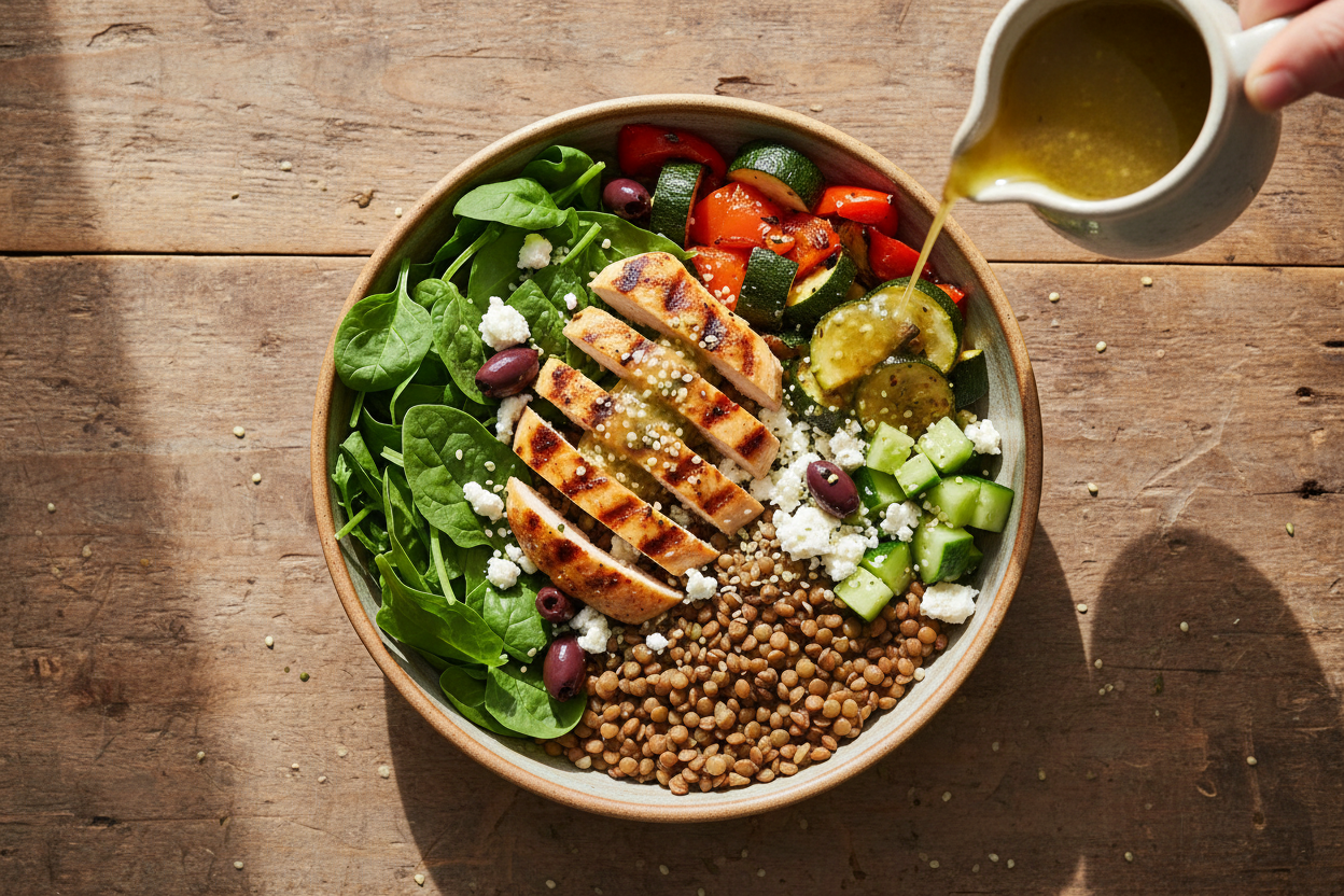 Mediterranean Grilled Chicken & Lentil Bowl